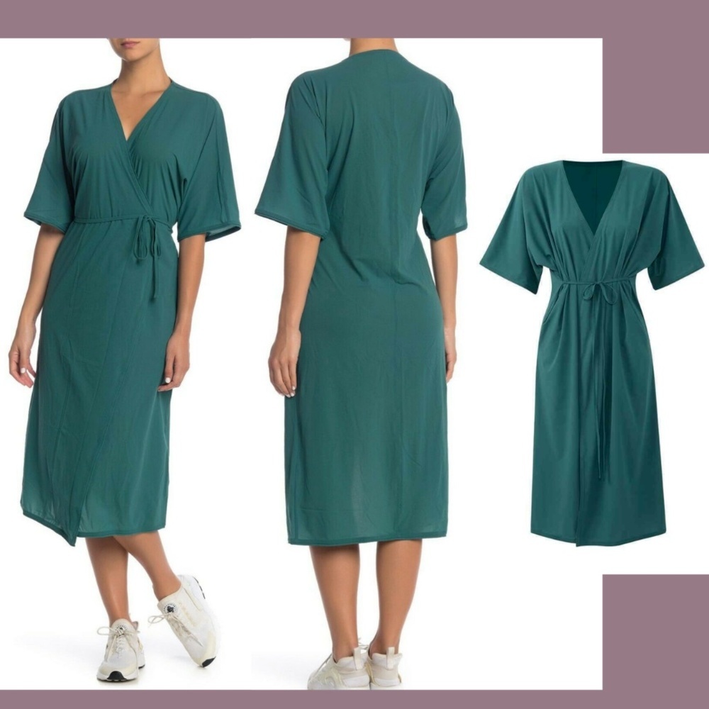 NEW Outdoor Voices [ Large ] Tissue Weave‎ Wrap Dress in Jasper Green
